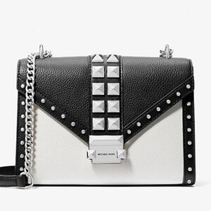 MICHAEL KORS Whitney - Medium Studded Shoulder Bag in a black and white two-tone